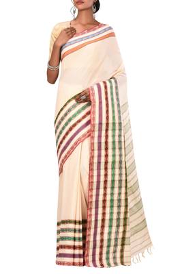 Off White Bengal Handloom Pure Cotton Saree Without Blouse 1