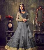 Sonal Chauhan Net Anarkali Suit In Grey Colour