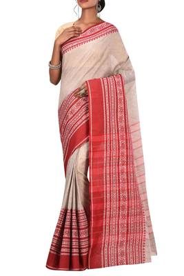 Light Grey Pure Bhagalpuri Linen Saree With Blouse 1