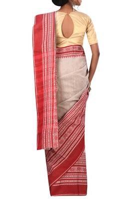 Light Grey Pure Bhagalpuri Linen Saree With Blouse 3
