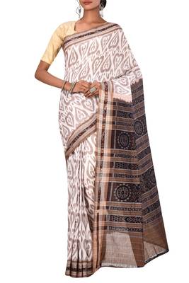 Off White Odisha Handloom Ikat Pure Cotton Saree Without Blouse 1
