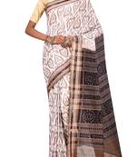 Off White Odisha Handloom Ikat Pure Cotton Saree Without Blouse