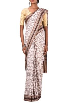 Off White Odisha Handloom Ikat Pure Cotton Saree Without Blouse 2