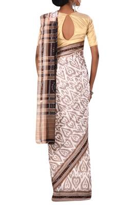 Off White Odisha Handloom Ikat Pure Cotton Saree Without Blouse 3