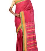 Dark Pink Bengal Handloom Pure Cotton Saree With Blouse