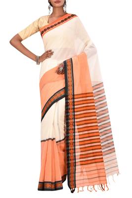 Off White Bengal Handloom Pure Cotton Saree Without Blouse 1