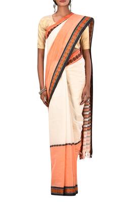Off White Bengal Handloom Pure Cotton Saree Without Blouse 2