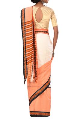 Off White Bengal Handloom Pure Cotton Saree Without Blouse 3