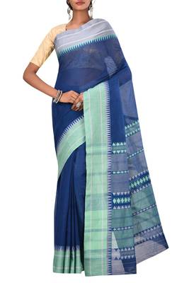 Royal Blue Bengal Handloom Pure Cotton Saree Without Blouse 1