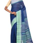 Royal Blue Bengal Handloom Pure Cotton Saree Without Blouse
