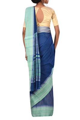 Royal Blue Bengal Handloom Pure Cotton Saree Without Blouse 3