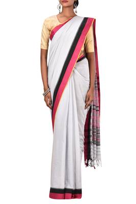 Light Blue Bengal Handloom Pure Cotton Saree With Blouse 2