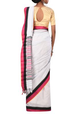 Light Blue Bengal Handloom Pure Cotton Saree With Blouse 3