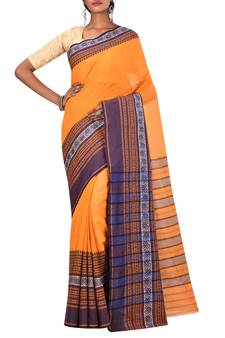 Orange Bengal Handloom Pure Cotton Saree Without Blouse