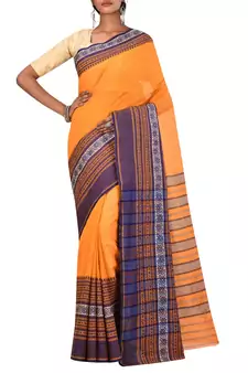 Orange Bengal Handloom Pure Cotton Saree Without Blouse