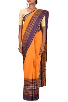 Orange Bengal Handloom Pure Cotton Saree Without Blouse 2