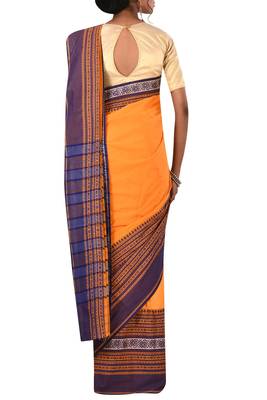 Orange Bengal Handloom Pure Cotton Saree Without Blouse 3