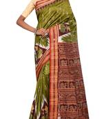 Olive Odisha Handloom Ikat Pure Silk Saree Without Blouse