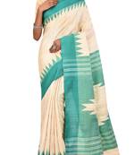 Cream Chhattisgarh Handloom Pure Tussar and Ghicha Silk Saree With Blouse