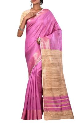 Pink Bhagalpuri Handloom Pure Tussar and Dupion Silk Saree With Blouse 1