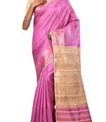 Pink Bhagalpuri Handloom Pure Tussar and Dupion Silk Saree With Blouse