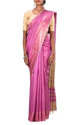 Pink Bhagalpuri Handloom Pure Tussar and Dupion Silk Saree With Blouse 2