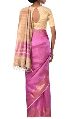 Pink Bhagalpuri Handloom Pure Tussar and Dupion Silk Saree With Blouse 3