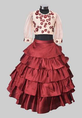 3 D Wine Ghaghra Set 1
