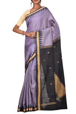 Light Purple Odisha Handloom Ikat Pure Tussar Silk Saree With Blouse 1