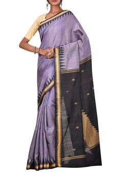 Light Purple Odisha Handloom Ikat Pure Tussar Silk Saree With Blouse