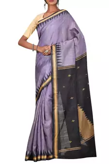 Light Purple Odisha Handloom Ikat Pure Tussar Silk Saree With Blouse