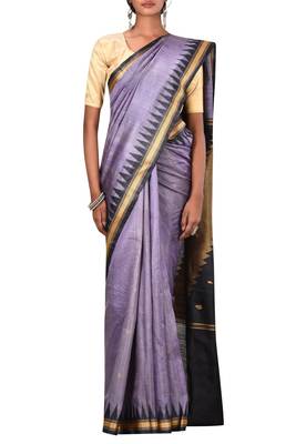 Light Purple Odisha Handloom Ikat Pure Tussar Silk Saree With Blouse 2