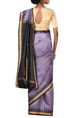 Light Purple Odisha Handloom Ikat Pure Tussar Silk Saree With Blouse 3