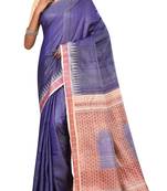 Indigo Odisha Handloom Ikat Pure Tussar Silk Saree With Blouse