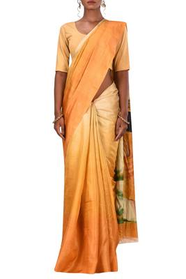 Mustard Chhattisgarh Pure Silk Hand Painted Saree With Blouse 2