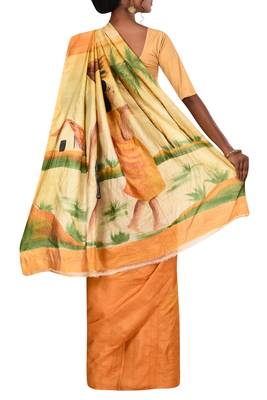 Mustard Chhattisgarh Pure Silk Hand Painted Saree With Blouse 3