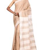 Beige Bhagalpuri Handloom Pure Tussar Silk Saree With Blouse