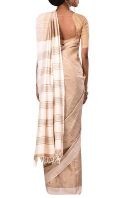 Beige Bhagalpuri Handloom Pure Tussar Silk Saree With Blouse 3