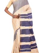Beige Chhattisgarh Handloom Pure Tussar and Ghicha Silk Saree With Blouse