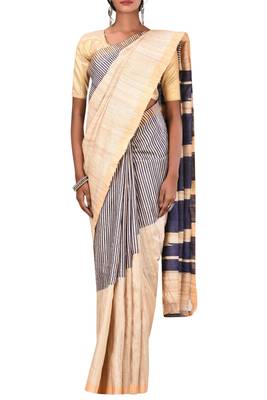 Beige Chhattisgarh Handloom Pure Tussar and Ghicha Silk Saree With Blouse 2