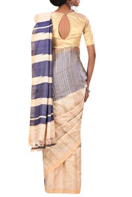 Beige Chhattisgarh Handloom Pure Tussar and Ghicha Silk Saree With Blouse 3