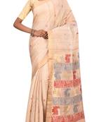 Beige Chhattisgarh Handloom Pure Tussar Silk Saree With Blouse