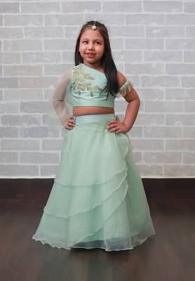 One Shoulder Aqua Lehnga 1
