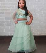 One Shoulder Aqua Lehnga