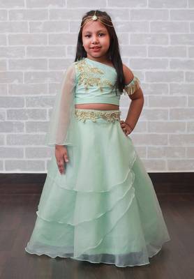 One Shoulder Aqua Lehnga 2
