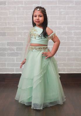 One Shoulder Aqua Lehnga 3