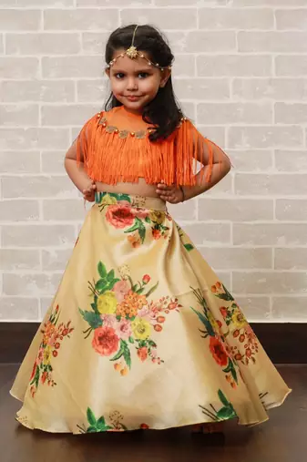 Orange Fringe Lehnga