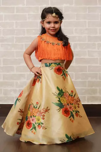Orange Fringe Lehnga