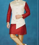Red plain raw silk kurta pajama