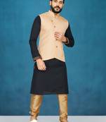 Black plain raw silk kurta pajama